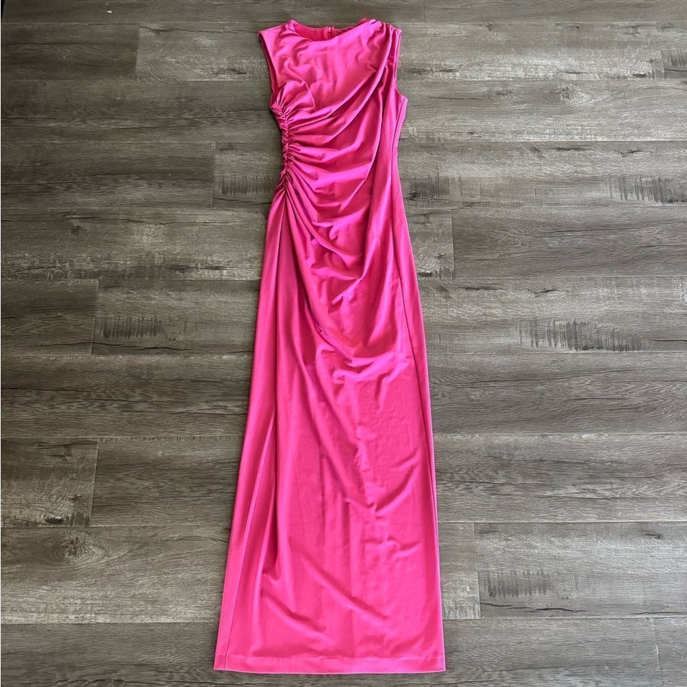 Zara Maxi Hot Pink Ruched Dress - Picture 4 of 4